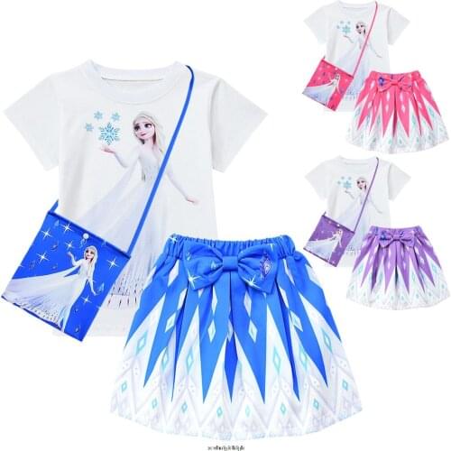 Disney Frozen Clothing Sets Summer Unicorn Baby Girls Clothes Short Sleeve T-Shirt+Pant Dress Children Elsa Clothes Suits