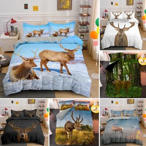 Forest Deer Bedding Set For Adult Kids Animal Printing Single King Queen Size Quilt Comforter Duvet Cover Bedclothes 2/3pcs