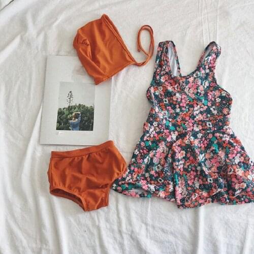 Girls' Suit Swimsuit Three-Piece Flower Sleeveless Vest Dress+ Briefs +Swimming Cap Cute 2021 New Summer Children Clothing Sets