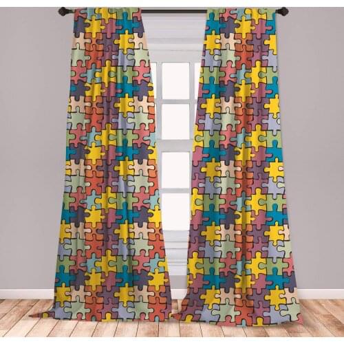 Colorful Curtain Puzzle Rainbow Colors Illustration of Geometric Elements Abstract Pieces Window Treatment Living Room Bedroom