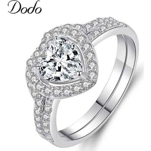 Trendy Love Heart Shaped Couple Rings AAA Zircon Round Antique Ring Set For Women Wedding Engagement anillos mujer Jewelry R532