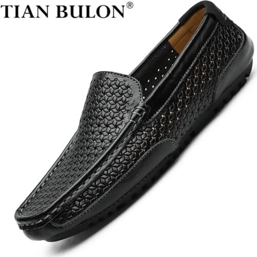 Summer Men Shoes Casual Luxury Brand 2020 Genuine Leather Mens Loafers Moccasins Italian Breathable Slip on Boat Shoes Plus Size