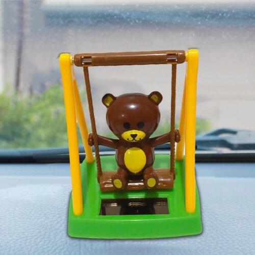 Cartoon Swing Bear Figurine Solar Power Car Auto Flip Flap Pot Toy Home Ornament