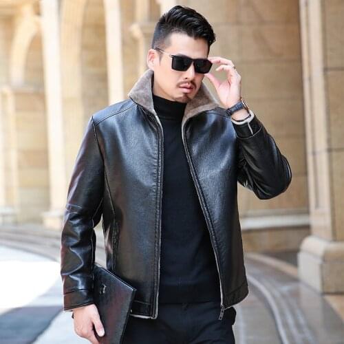 High quality Winter real Business Casual Leather Jacket for Men Fashion Brand Brown Sheepskin Jackets and Coats with Wool Lining