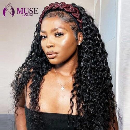 MUSE LOVE Deep Wave Human Hair Wigs 180% Malaysia Deep Curly Human Hair Wigs For Black Women Deep Wave Headband Human Hair Wigs