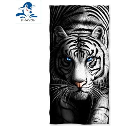 PHAYON Beach Towel White Tiger Quick-dry Microfiber Bath Towels Beach Cushion Animals 150*75cm Bath Towel Yoga Mat