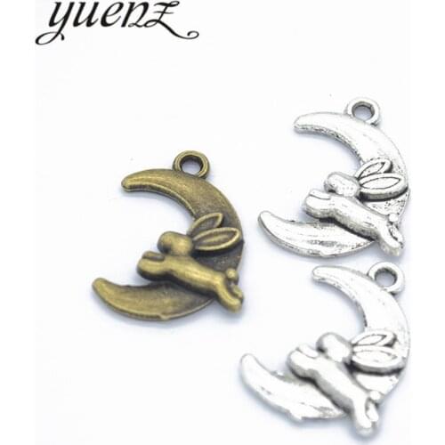YuenZ 10pcs 2 colour Charms moon rabbit 29*29mm Antique Silver Plated Pendants Making DIY Handmade Tibetan Silver Jewelry L604
