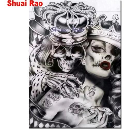 Full square/round diamond embroidery Crown Skull Couples,5d diy diamond painting lover,mosaic puzzle 3d rhineston arts