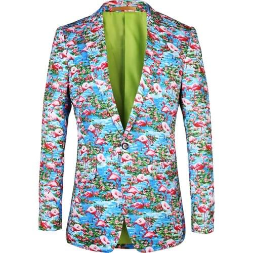 Casual Mens Suit Jacket Blazer New Plus Size US Size Blazer Flowers Flamingo Pattern Printing Men Blazers Events Party Jacket