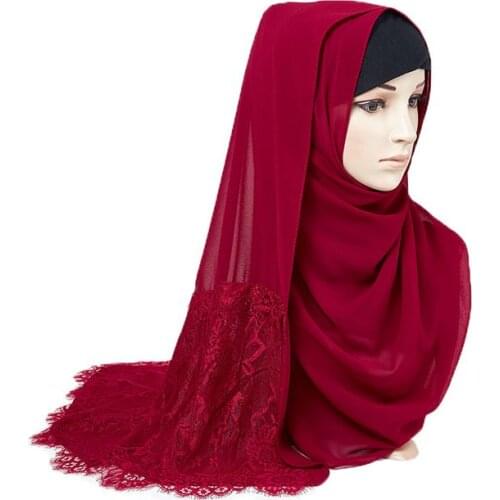 Premuim Chiffon Lace Scarf Muslim Fashion Hijab Shawl Turban Long Pashmina Wrap Islam Headwear Malaysia Headscarf Femme Bufandas