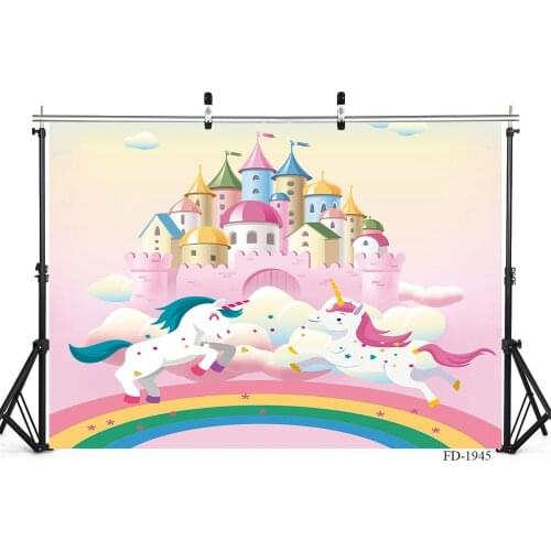 Pink Castle Unicorn Rainbow Birthday Party Vinyl Photography Backdrop for Photo Studio Photo Background Children Baby Photophone