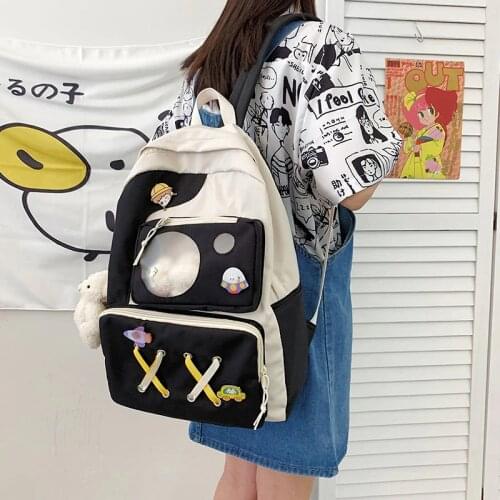 Summer Japanese Fashion Womens Backpack Cute Cartoon School Backpack Multi-pocket Large Capacity Nylon Travel Bag