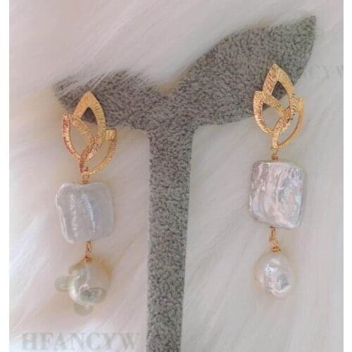 White Baroque Pearl Long Section Earring 18k Ear Stud Accessories Fashion Women Aurora Wedding Real Earbob Flawless Jewelry