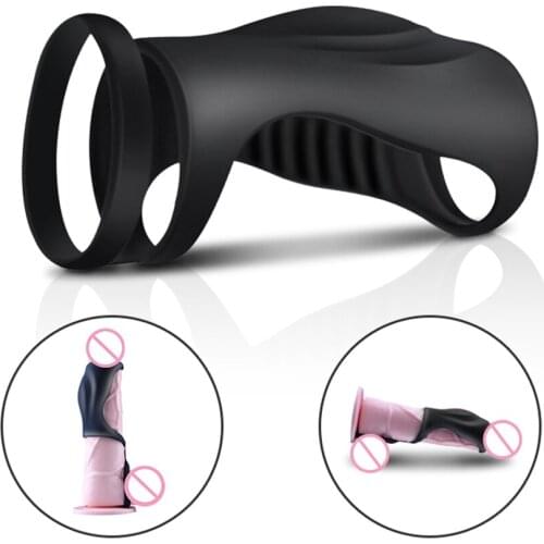 Silicone Chastity Device Penis Extender Sleeve Masturbator Reusable Glans Cover Enlargement Cock Rings Erection Sex Toys For Men