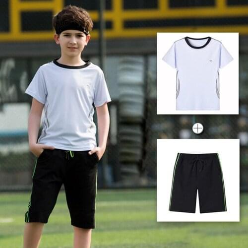 2019 New Summer Boys Sets Casual Sport Suits Big Boys Clothing Kids Track Sets Short Sleeve Tops Shorts 2 Pcs Set BC638