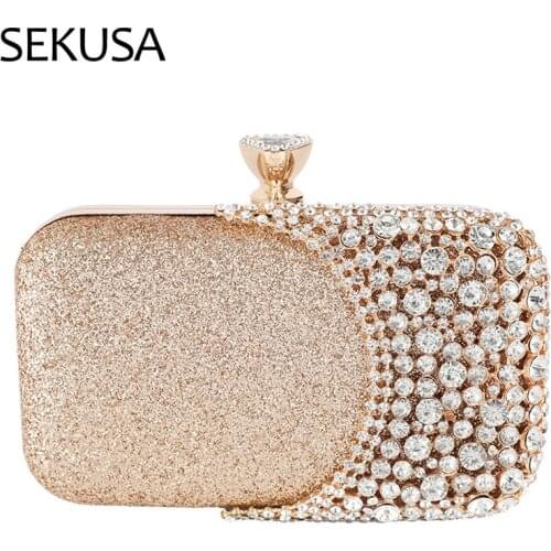 Rhinestones Women Evening Bags Hollow Out Fashion Lady Crystal Day Clutch Sequines Small Party Wedding Handbags
