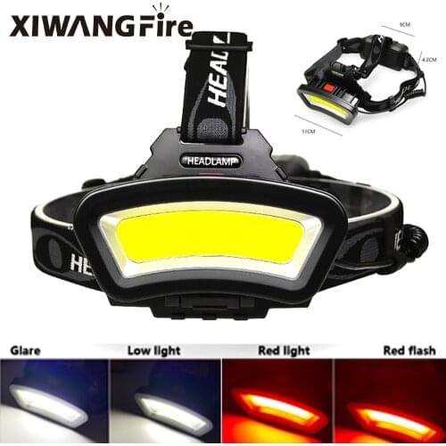 LED COB Headlight USB Charging Red and White Light Headlight Wide-Angle Headlight 2 * 18650 For Outdoor Hiking Camping Headlight