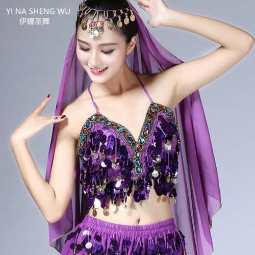 Newest Lady Women Belly Dance Twinkling Sexy Beaded Fringe Belly Dance Top Bra Sexy Hanging Coin Dance Tops dancing Dancewear
