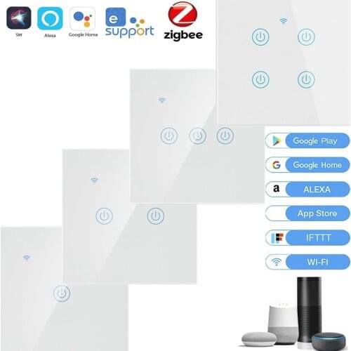 EWelink Zigbee WiFi Smart Switch APP Remote Control Wall Touch Light Switch Glass Panel Work With Alexa Google Home 1/2/3/4Gang
