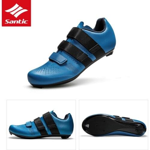 Santic Men Women Road Rubber Hard Bottom Velcro Buckle Self-Locking Competition Cycling Shoes Flat Shoes Bicycle Bike Shoes
