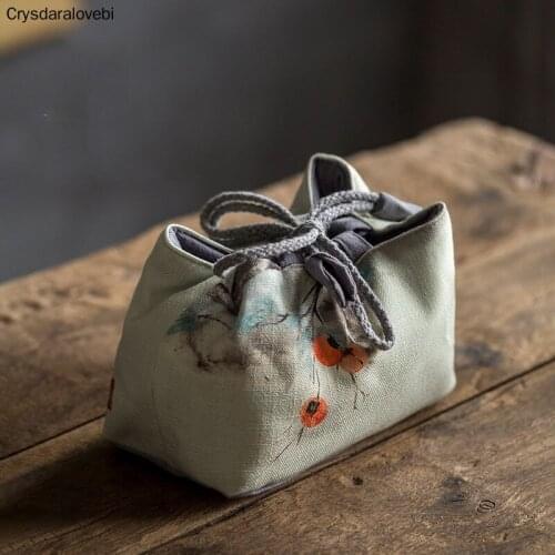 Vintage Persimmon Tea Cup Cloth Storage Bag Portable Printing Travel Kung Fu Tea Cozies Hand Bags Tea Ceremony Accessories
