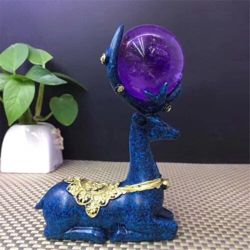 High Quality Natural Amethyst Crystal Sphere Ball With Resin Deer Stand Figurine Display As Gifts for Home Decoration