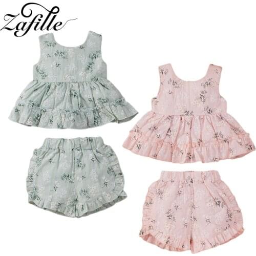 ZAFILLE Toddler Girls Clothing Set Floral Print Tank Top+Ruffle Pants 2pcs Child Suit Summer Kids Clothes Girls Outfit