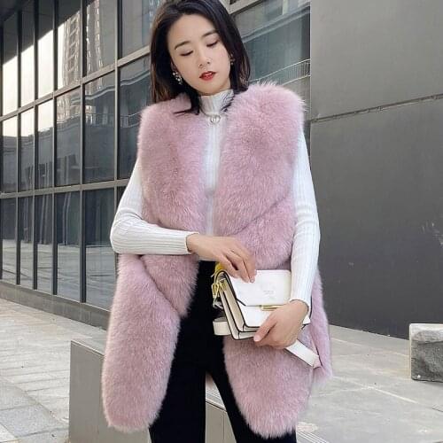 Imitate Fur Jacket Women 2021 New Autumn Winter Vests Female Fashion Medium Long Fox Fur Waistcoat Vest Ladies Warm Outerwear