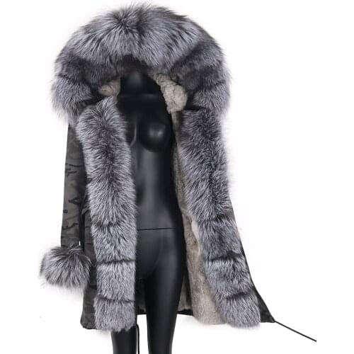2021 Women Fashion Winter Natural Real Fox Fur Collar Warm Big Fur Outerwear Detachable Real Fur Coat Female Long Jacket