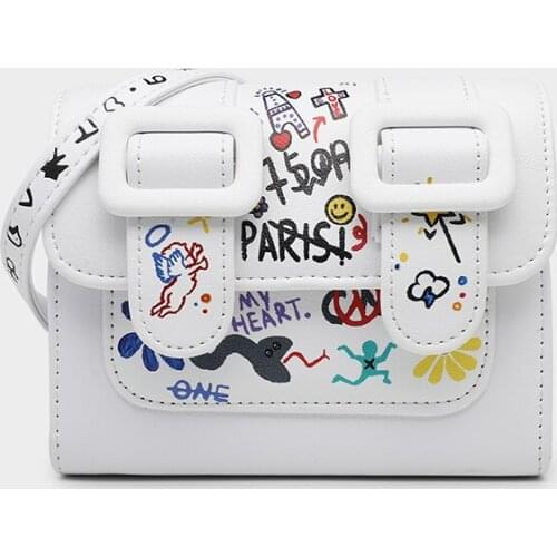 Lady Small Satchels Letter Graffiti Crossbody Bags Pu Leather Single Shoulder Bag Printing Messenger Bags Women Designer Handbag