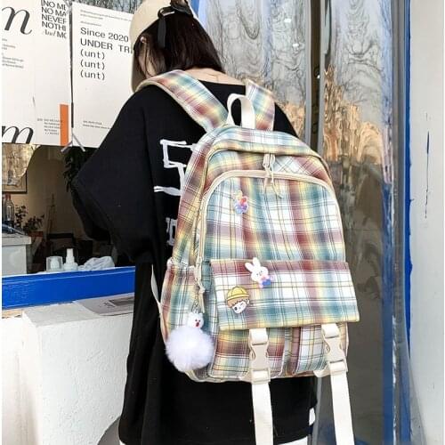 Women Plaid Pattern Backpack New Teenager Girl Large Capacity Travel Backpacks for School Mochilas Female Purple Preppy Schoobag