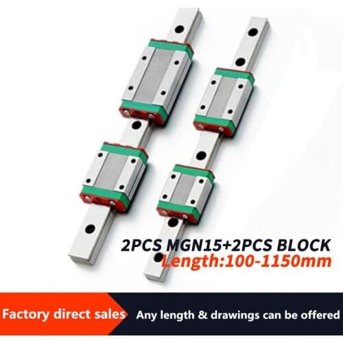 2pc Linear Slider MGN15C MGN15H + 2pc MGN15 Linear Rail Guide 150mm 300mm 400mm 500mm 600mm 700mm 800mm 850mm 900mm 950mm