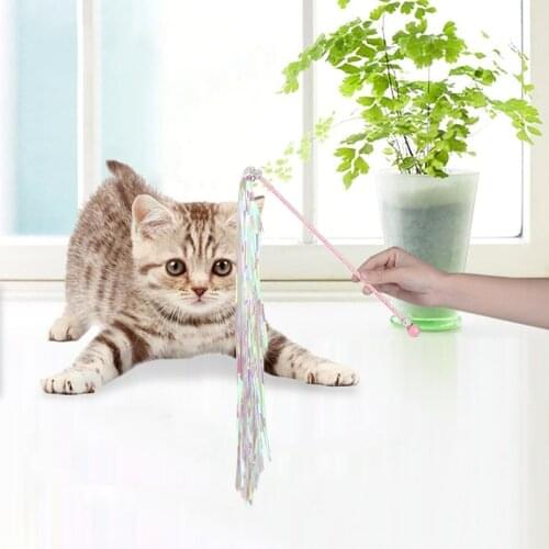 2pcs Cat Teaser Wand Fashion Tassel Cat Interactive Toy Cute Shiny Bell Acrylic Cat Play Toy Cat Teaser Stick Cat Pet Supplies