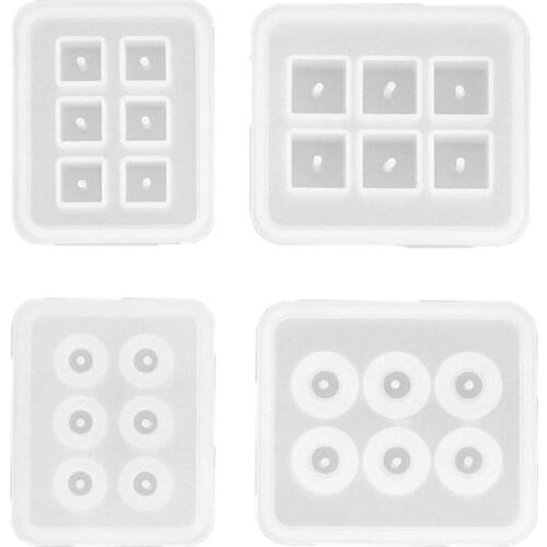4Pcs Handmade 12mm 16mm Round Square Beads With Holes Resin Molds Gemstone Beads Resin Casting Mold Jewelry Making Tools