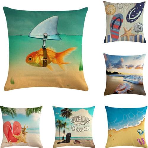 45*45cm Beach slippers for summer vacation print Cushion Cover Linen Throw Pillow Car Home Decoration Decorative PillowcaseT428