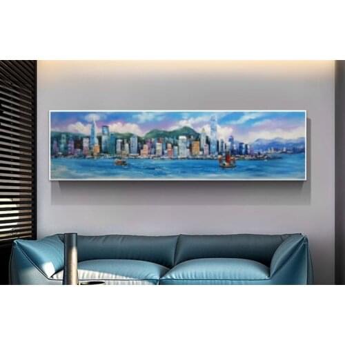 Hand Painted Abstract Oil Painting Hong Kong seascape On Canvas Wall Art Picture Living Room Home Decoration