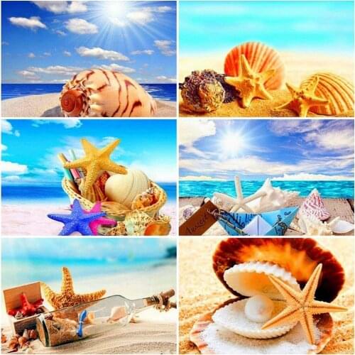 Evershine 5D Diamond Embroidery Sale Shell Diamond Mosaic Full Layout Scenery Diamond Painting Seaside Rhinestones Pictures