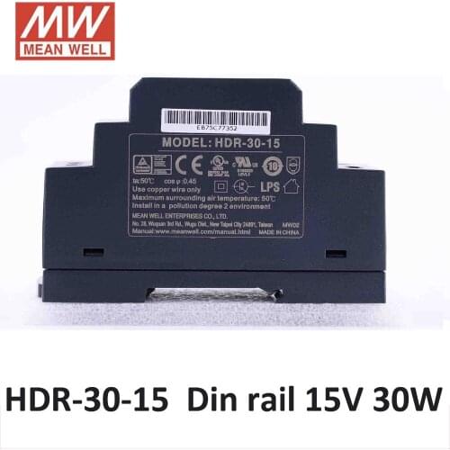 MEAN WELL HDR-30-15 ultra slim 2A 15V 30W DIN Rail Meanwell Power Supply 86-264VAC input 15VDC 30W industrial power supply CE UL