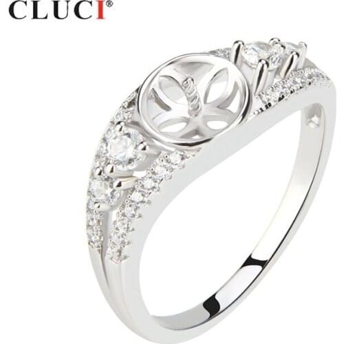 CLUCI Multiple Size Silver 925 Zircon Pearl Ring Mounting Women Fine Jewelry 925 Sterling Silver Party Rings SR1017SB