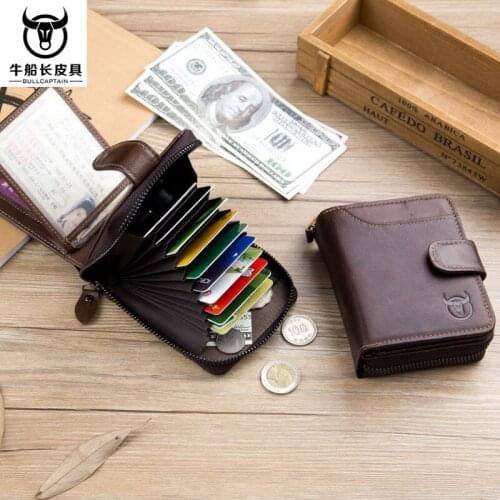 Mens Purse First Layer Leather Mens Organ Card Holder Multi-card Leather Zipper Wallet Vintage Wallet