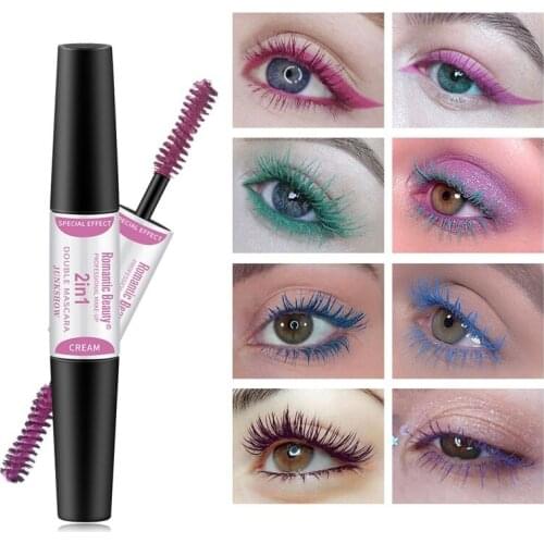 Double-Head Color Mascara Makeup Color Mascara Waterproof Fast Dry Eyelashes Curling Lengthening Makeup Eye Lashes Blue Mascara
