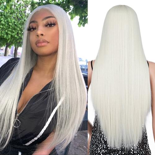 Vigorous Synthetic Long Straight Wig Ombre Blonde Wigs for Women Natural Hairline Middle Part Black /Brown/Red Wig