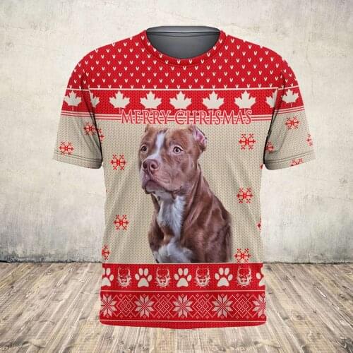 Hot Sale t shirt Merry Christmas Love Pitbull Dog 3D Printed Mens Summer O-Neck Short sleeve Unisex Casual sports T-shirt DW05