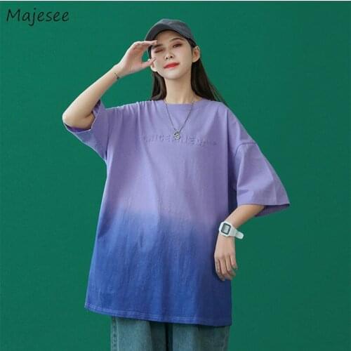 T-shirts Women Oversized High Street Hipster All-match Unisex Cool O-neck Gradient Harajuku Colorful Clothing Female Tie Dye Ins