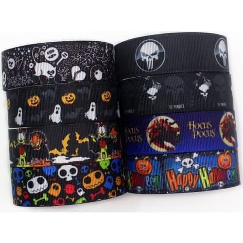 I-191004-2356,7/8'' 22mm,10 yards Halloween Thermal transfer Printed grosgrain Ribbons,bow cap accessories and decorations