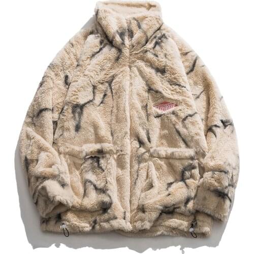 LACIBLE Tie-dye Graffiti Lamb wool Jackets Coat Men Women Streetwear Embroidery Design Jacket 2020 Winter Harajuku Zipper Coat