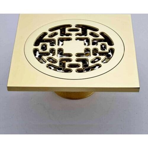 L16070 Luxury 10*10CM Artistic Gold Color Brass Floor Drainer