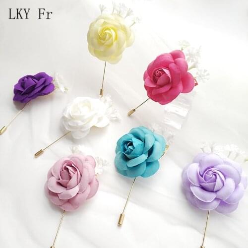 LKY Fr Boutonniere Pins Wedding Wrist Corsage Bracelet Buttonhole Groom Boutonniere for Prom Wedding Witness Corsage Accessories