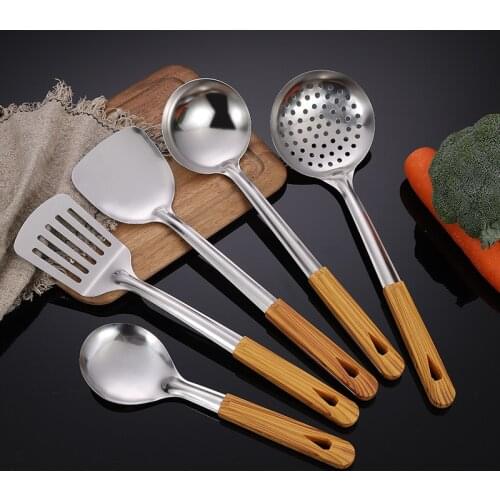 1PC Stainless Steel Cooking Utensils Wooden Handle Spatula Rice Spoon Frying Shovel kitchenware kitchen Baking Accessories