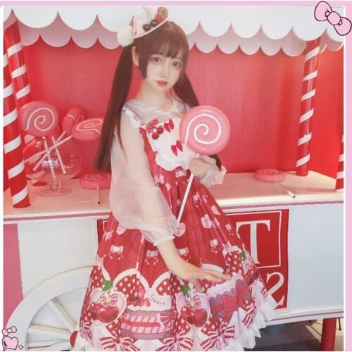 Kawaii Lolita Dress Japanese soft sister lolita cute cherry JSK strap dress